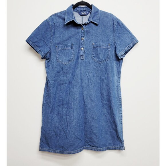 Eddie Bauer Vintage Denim A-Line Short Sleeve Jean Dress XL - Picture 1 of 11